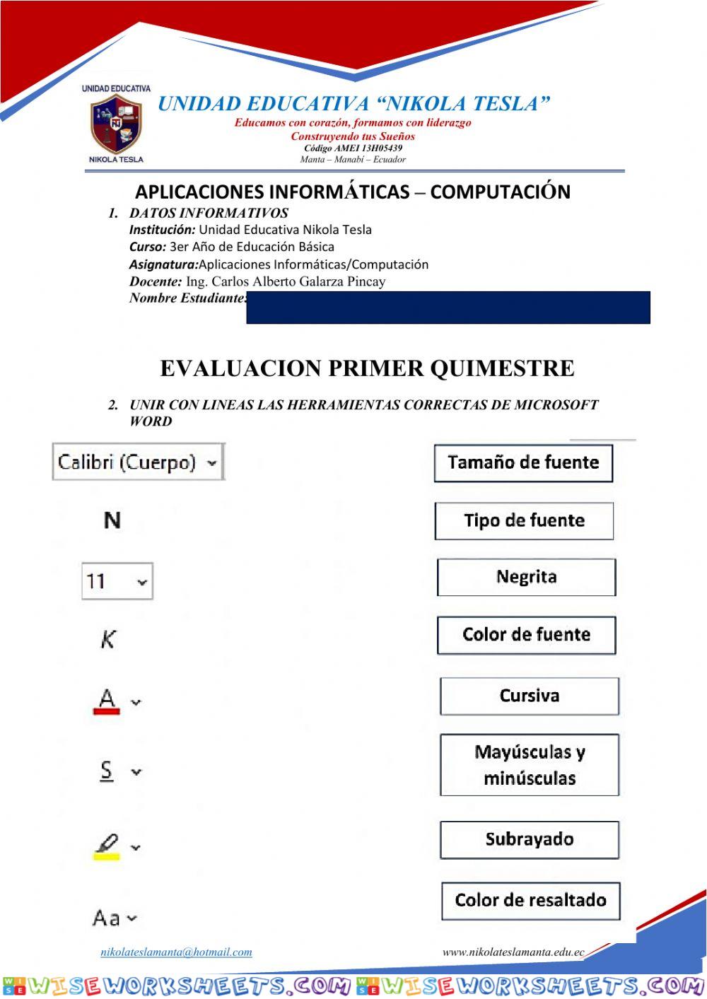 EVALUACION 1ER QUIMESTRE 3eroBasica 2021