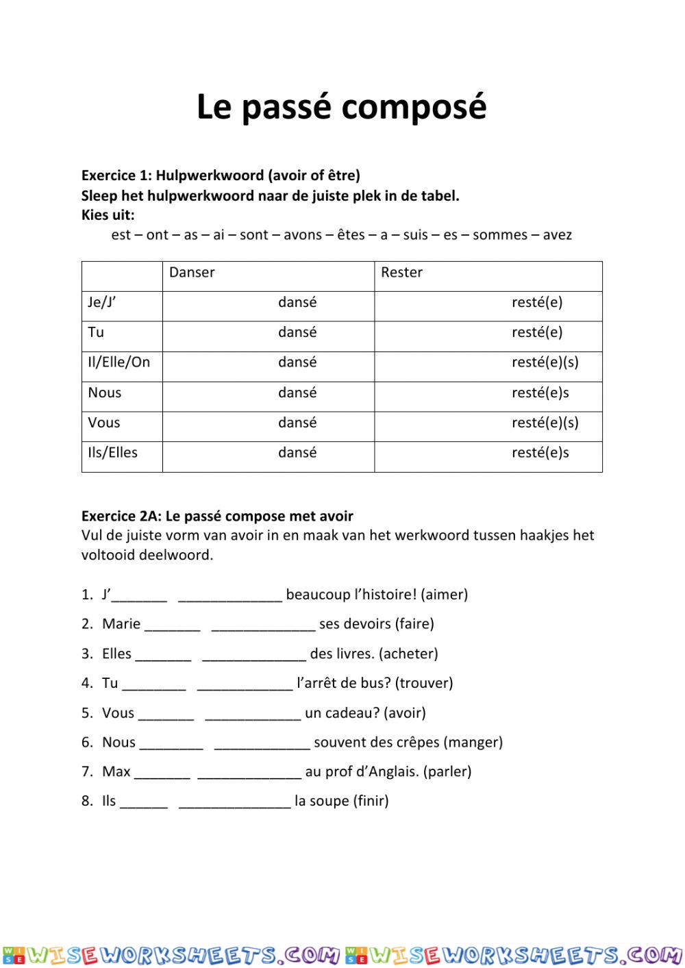 Passé composé avoir + être