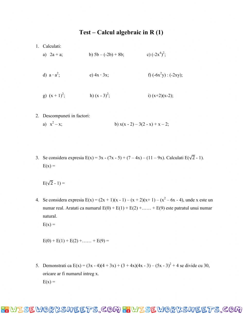 Calcul algebric in R (1)