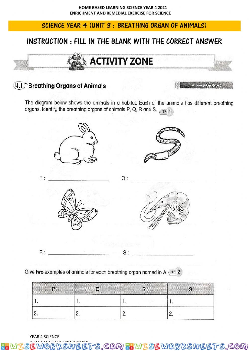 Breathing Organs Of Animals (Set 2)