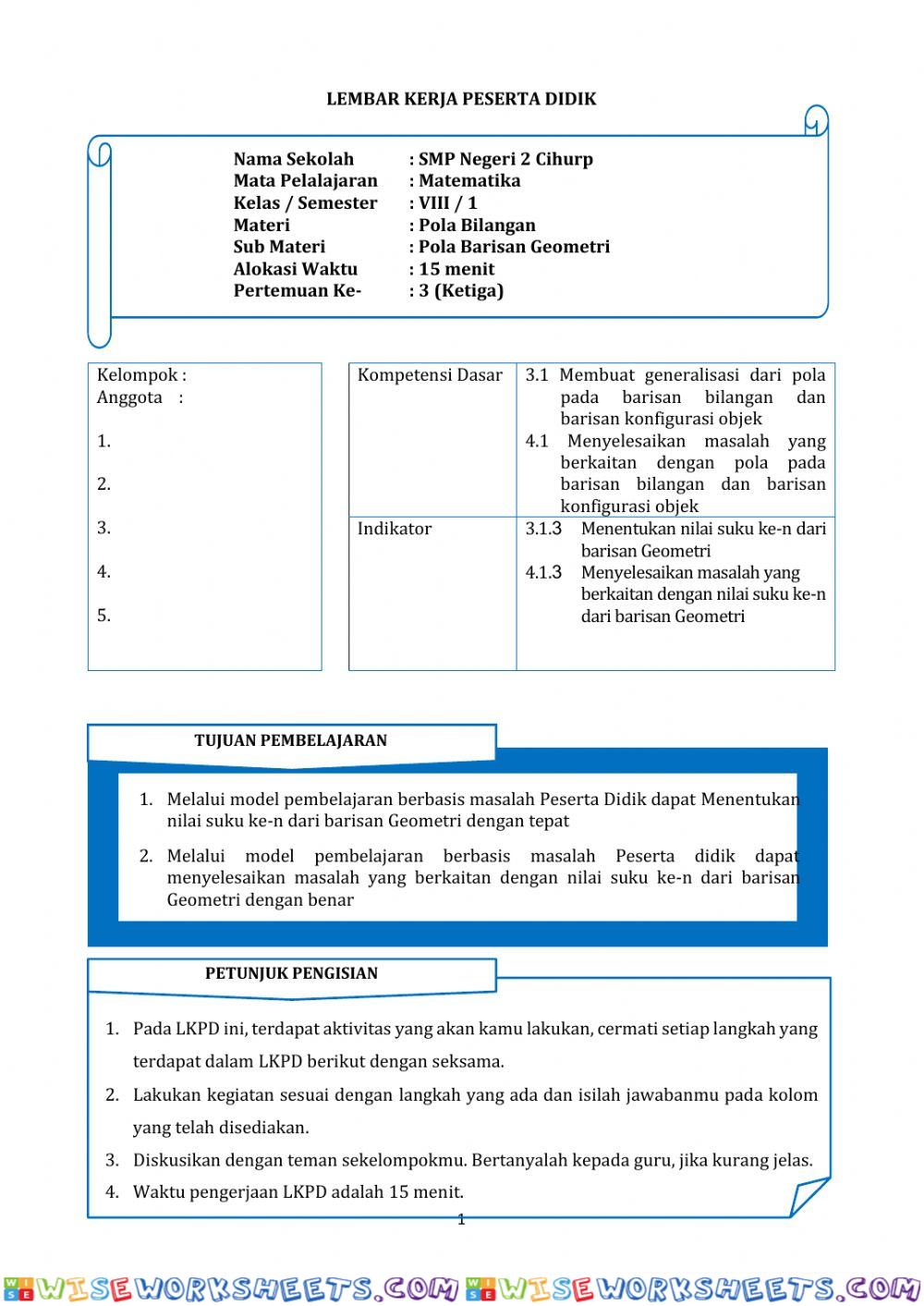 LKPD Pola Barisan Geometri