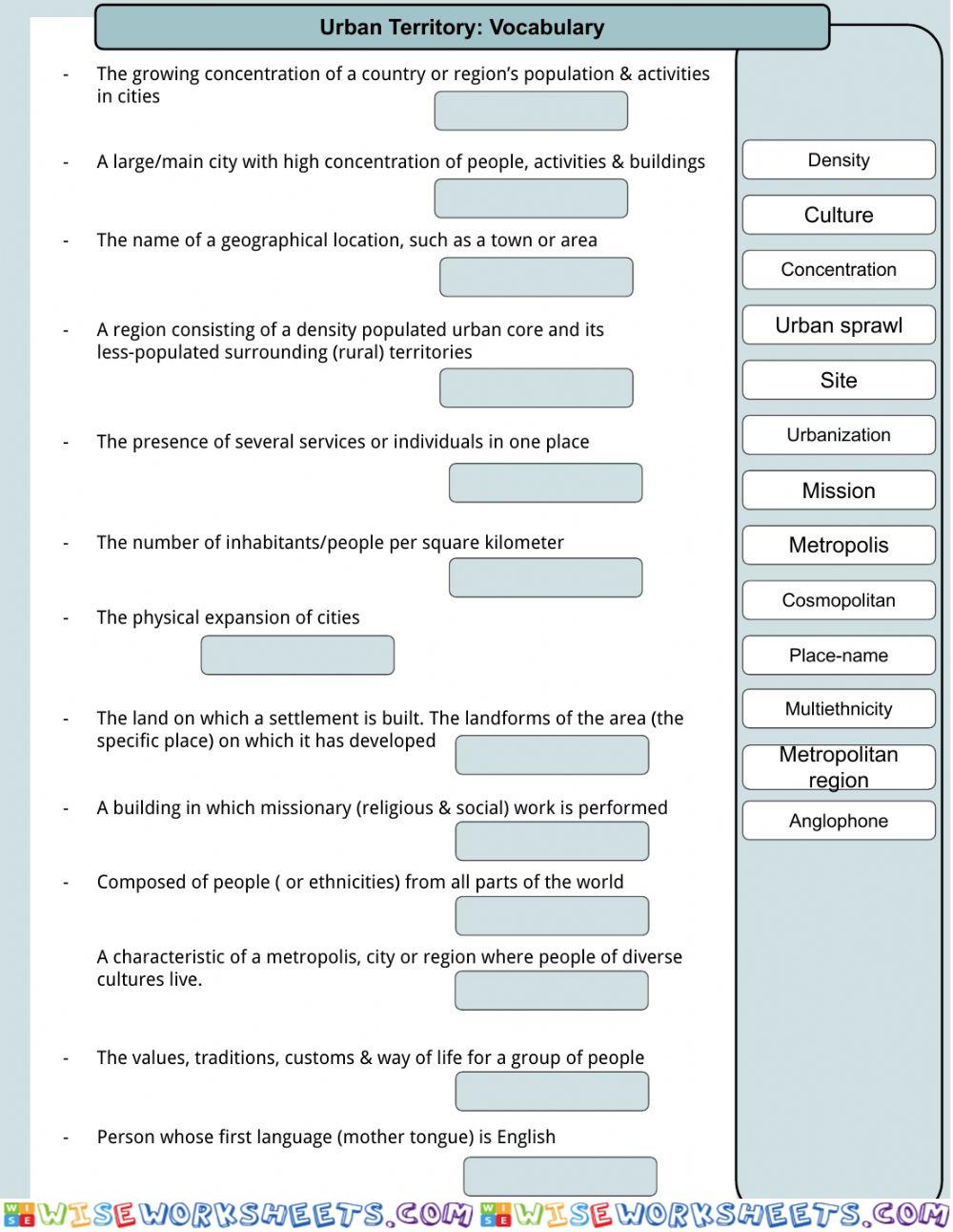 Vocabulary: Urban Territory