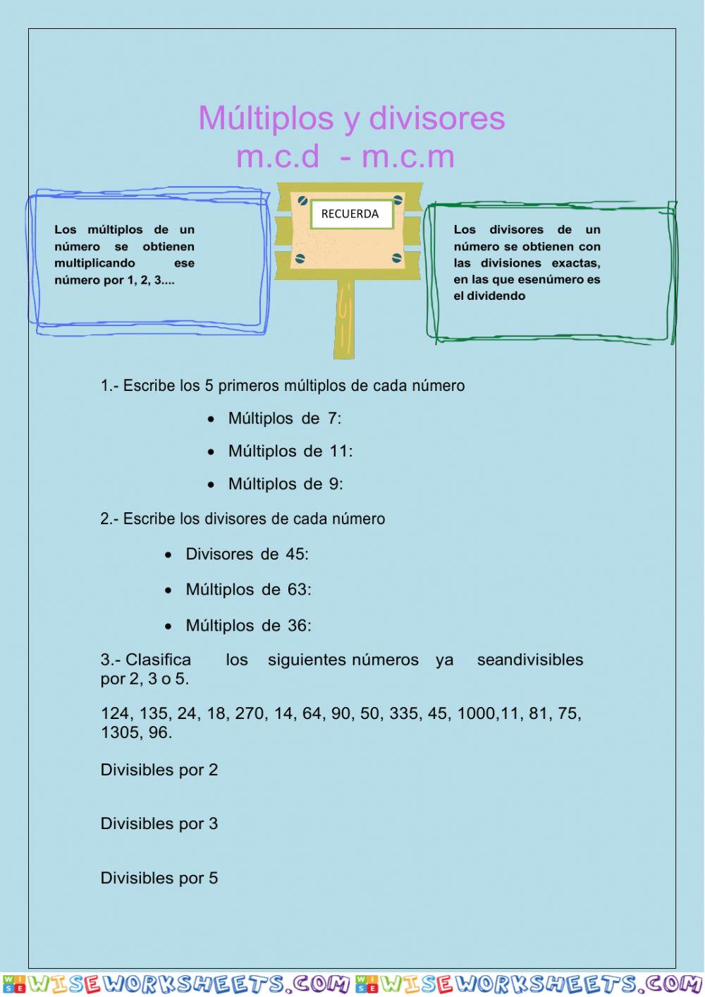 Múltiplos y divisores