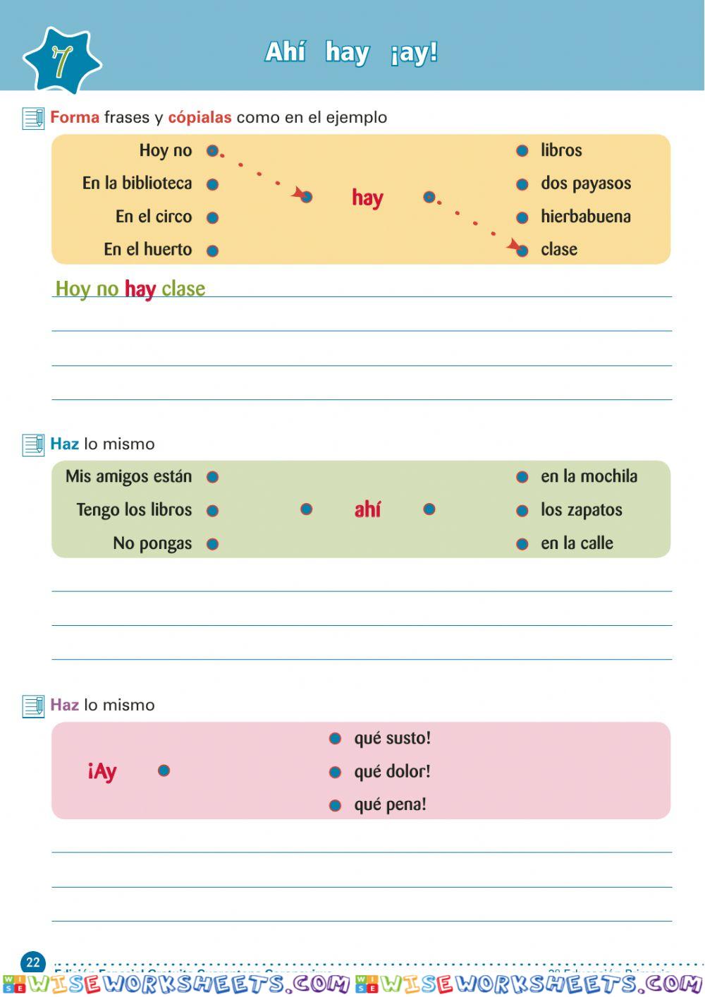 Diferencias entre hay, ahí y ¡ay! Worksheet Online WiseWorksheets