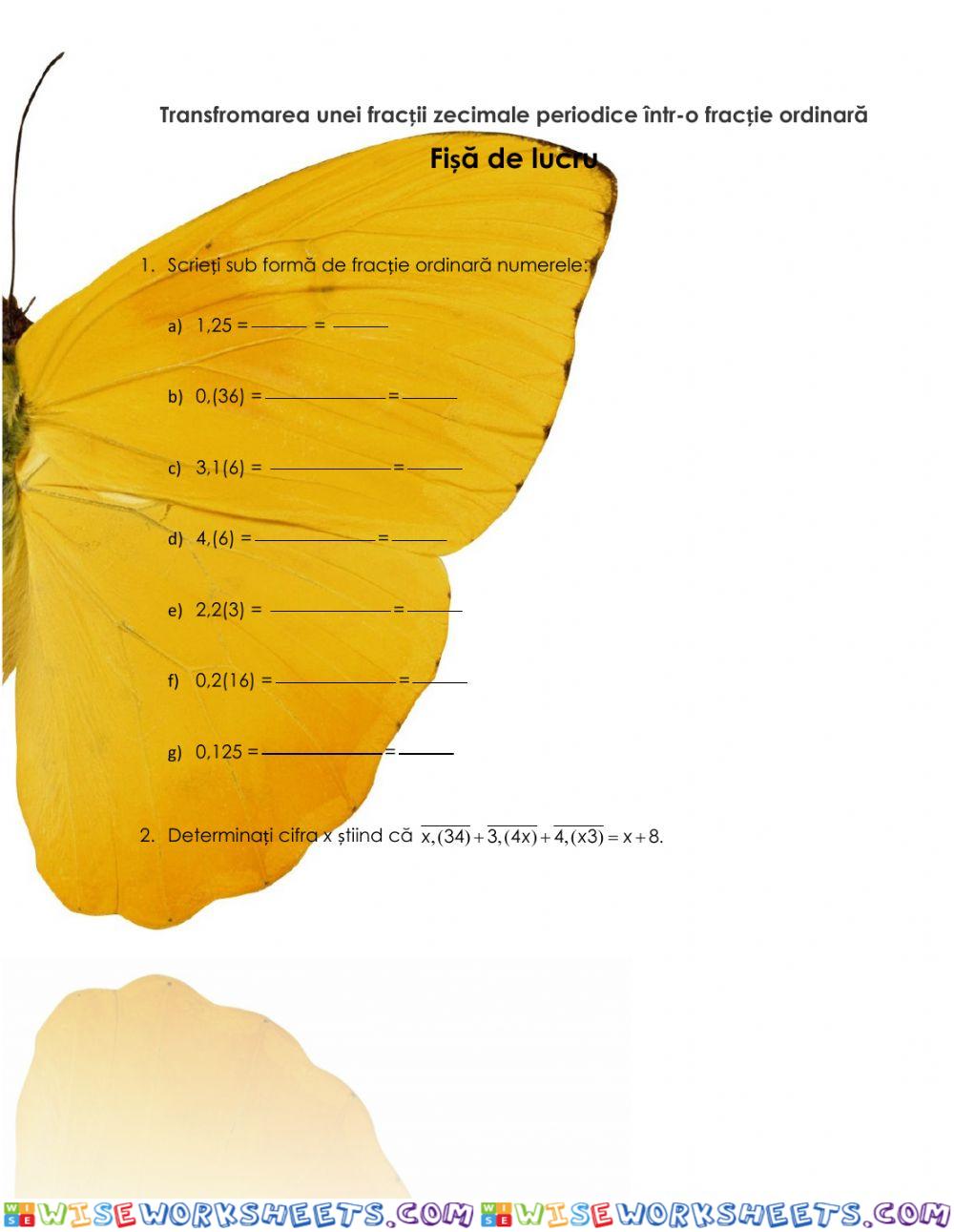 Fișă de lucru - Transformarea unei fracții zecimale într-o fracție ordinară