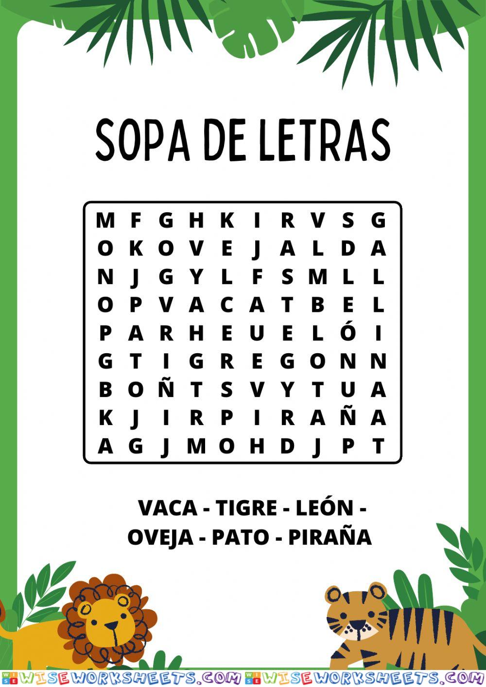 Sopa de letra animales