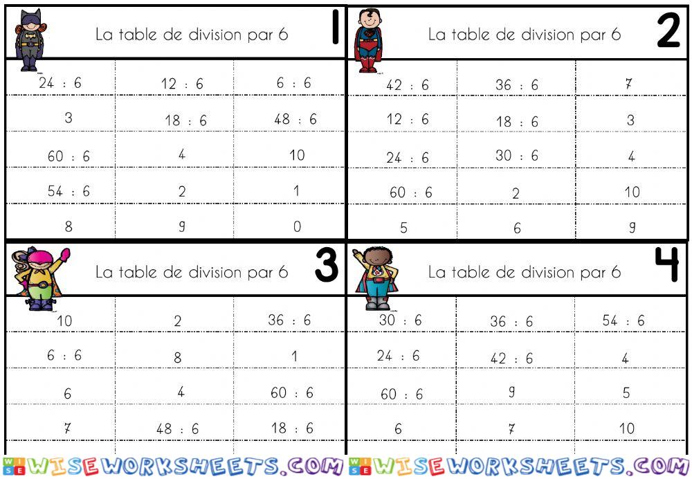 Intrus - table de division par 6 - Pat-in & Moi