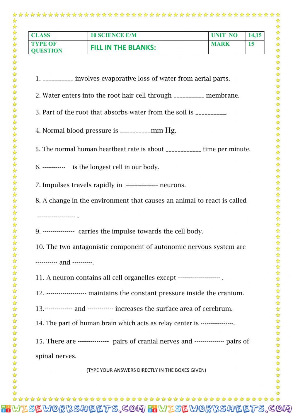 Sslc science em unit.14,15.FILLUPS
