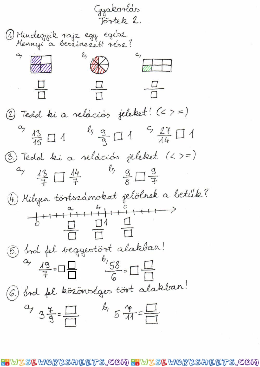 Törtek gyakorlólap 2.