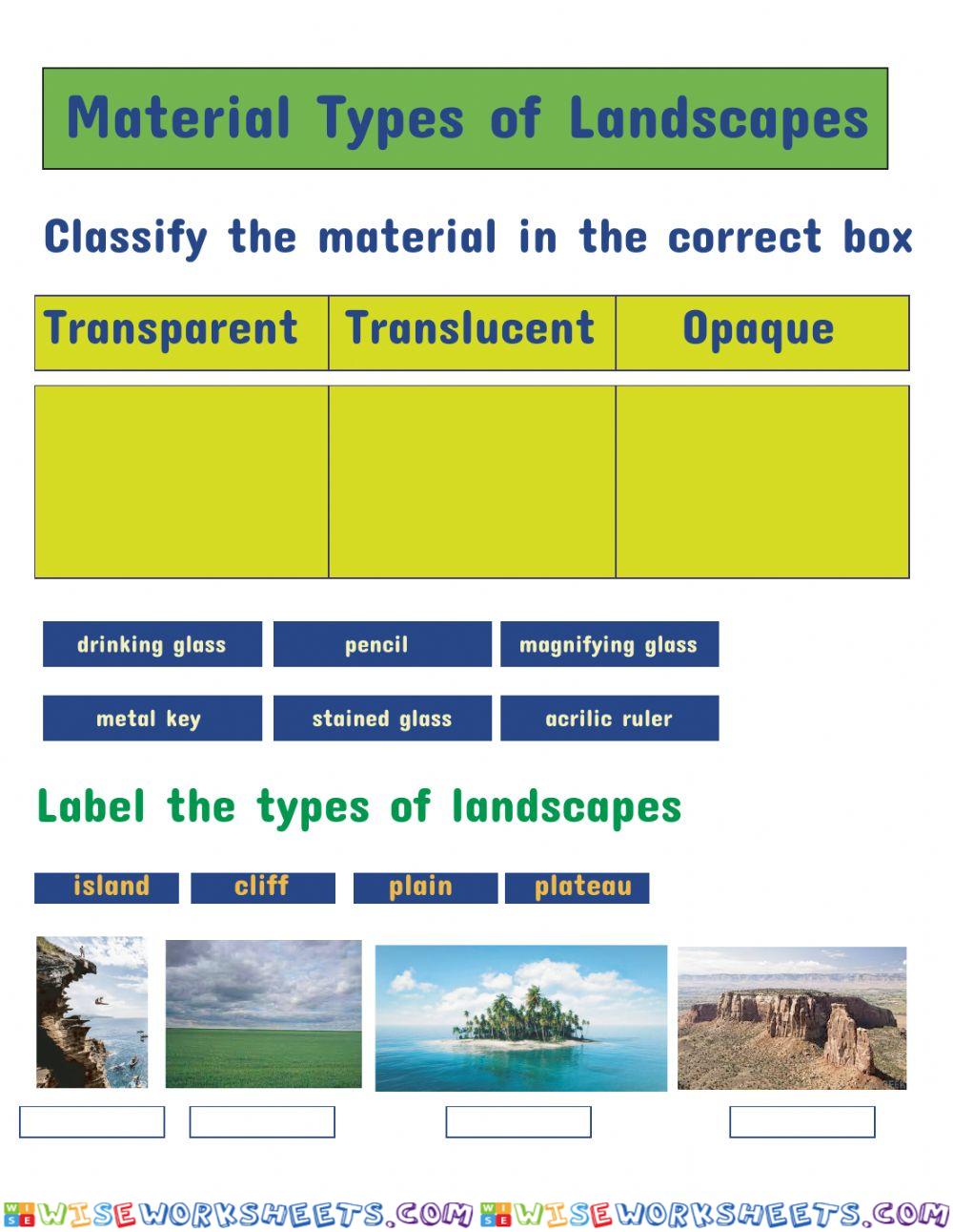 Materials and types of landscapes