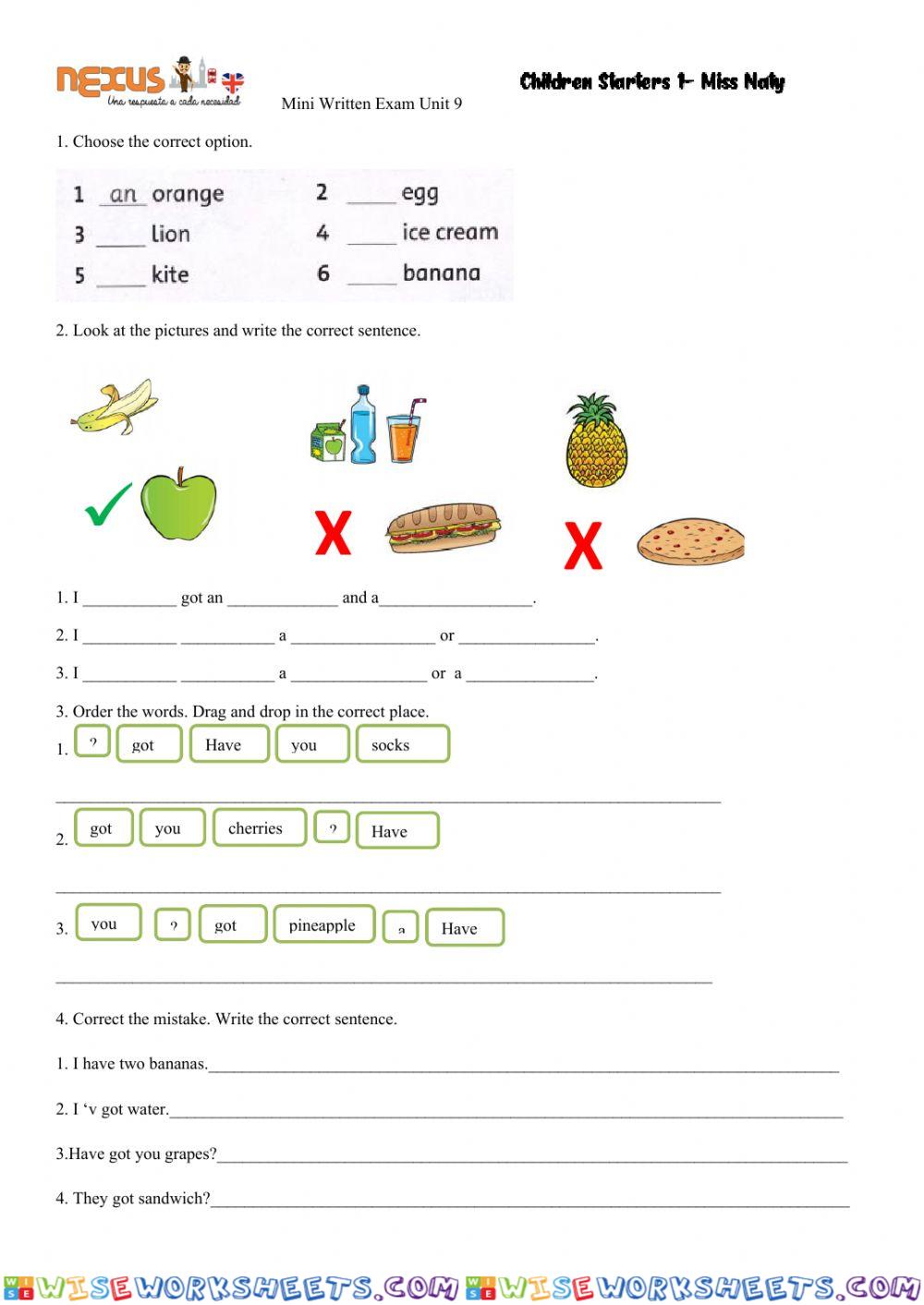 Mini Written Exam August Unit 9