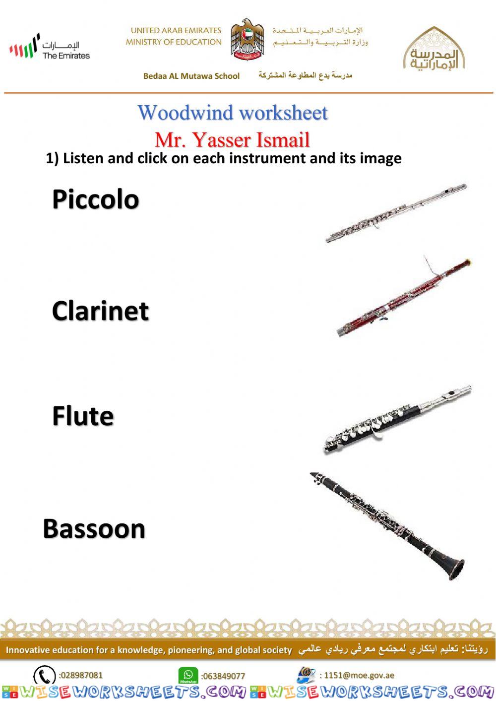 Woodwind instrument worksheet Listen