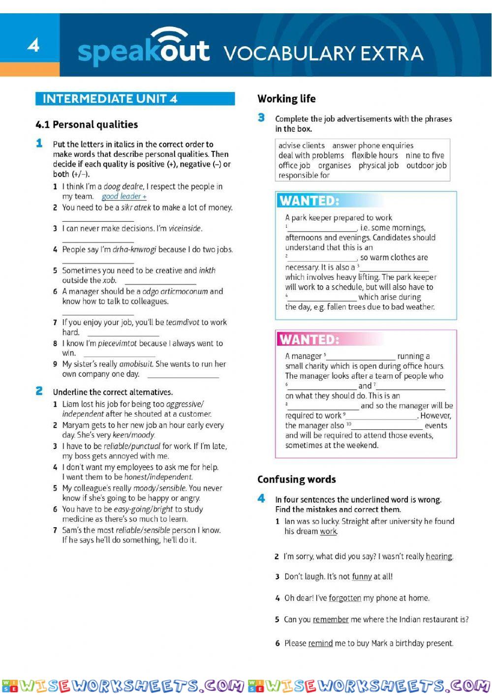 Unit 4 Vocabulary Extra