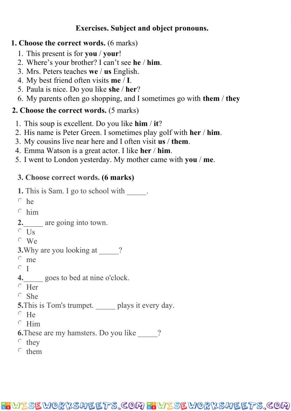 Subject and Object pronouns