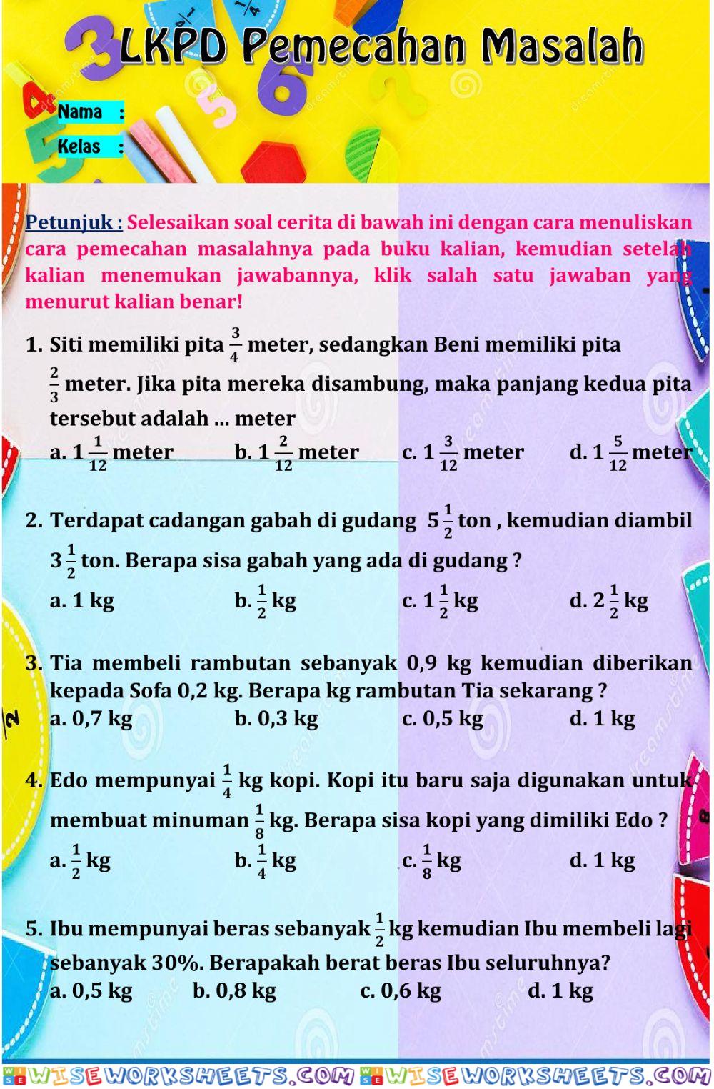 LKPD Pemecahan Masalah Pecahan