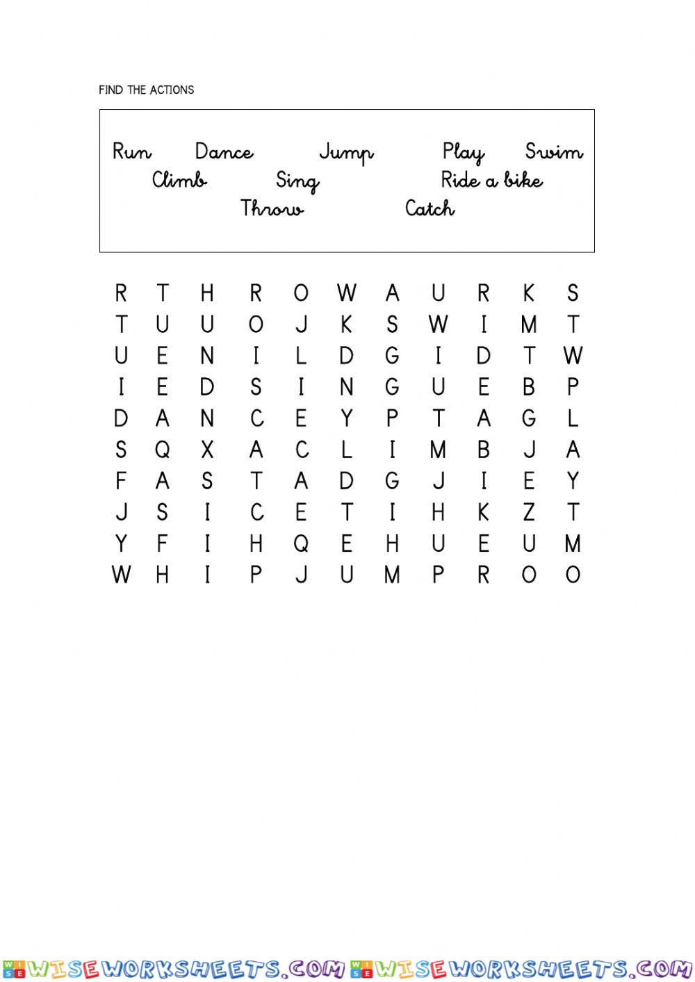 Actions wordsearch