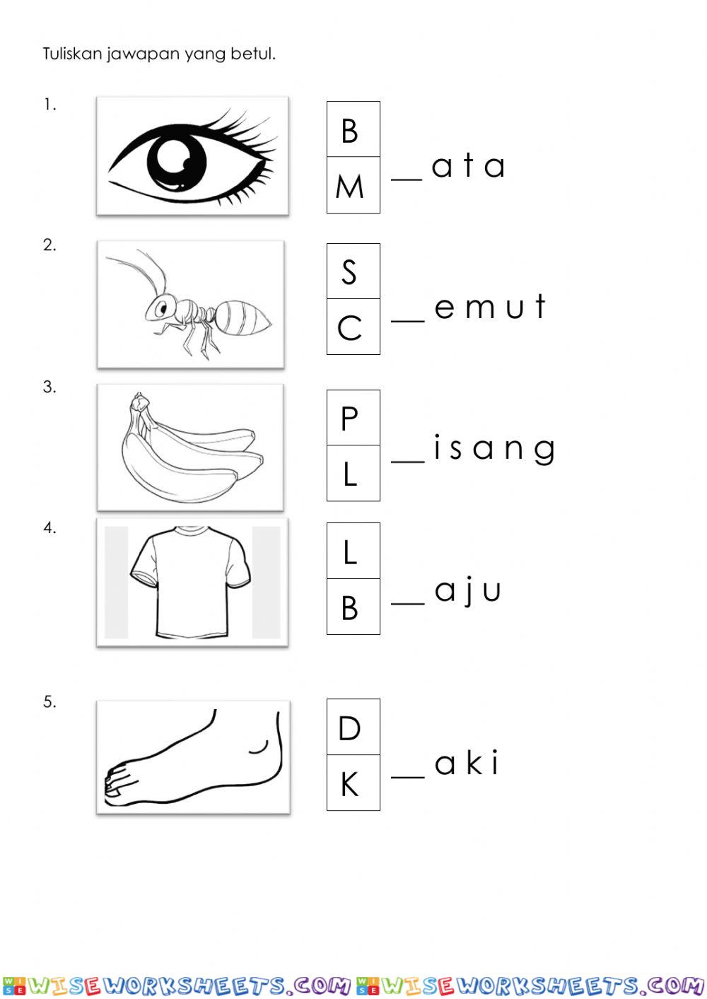 Pilih huruf yang bersesuaian TAHUN 1