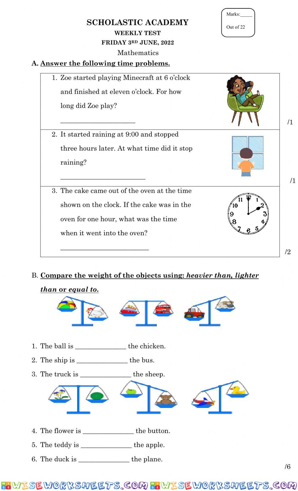 Weekly Test 3622 Math