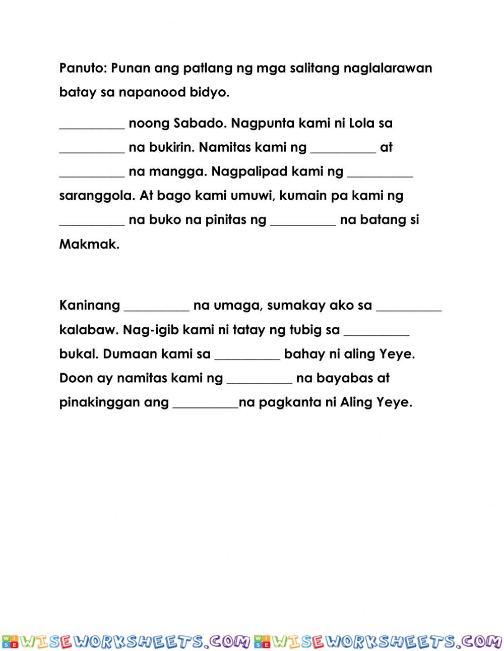 Talatang Naglalarawan worksheet