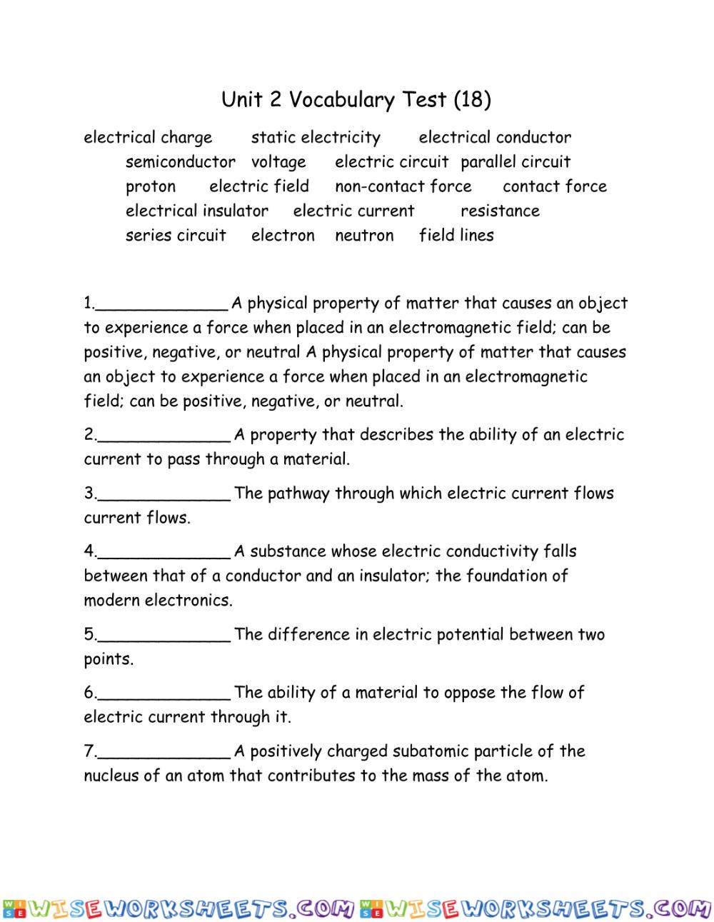 Unit 2 Vocabulary Test (18)