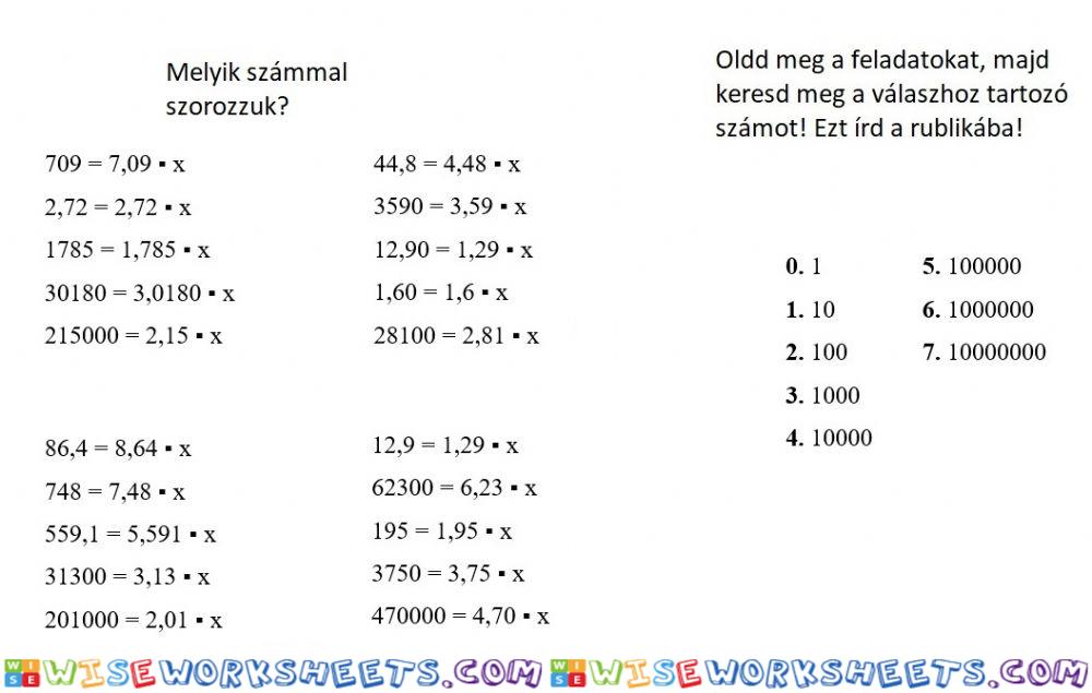 Tizedes tört szorzása 10