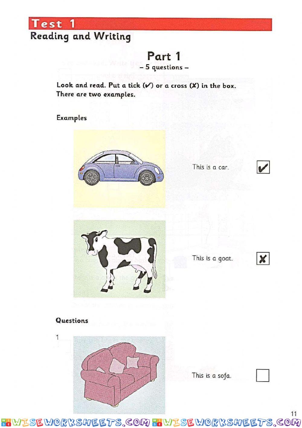 Starters 6 Test 1 Reading and Writing