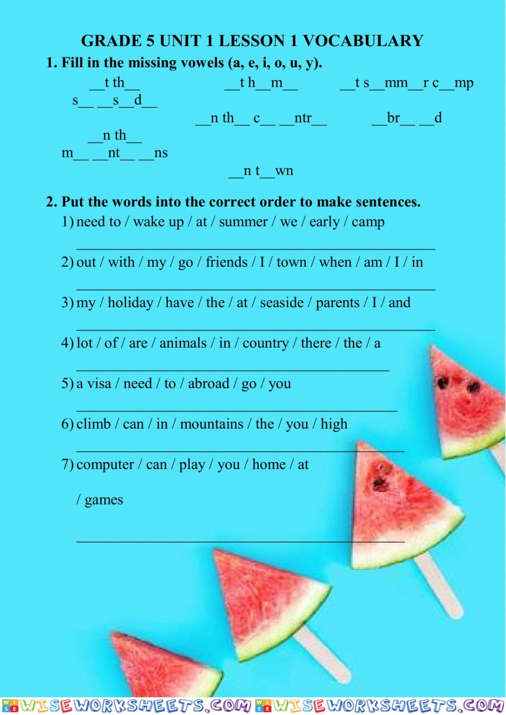 Grade 5 Unit 1 Lesson 1