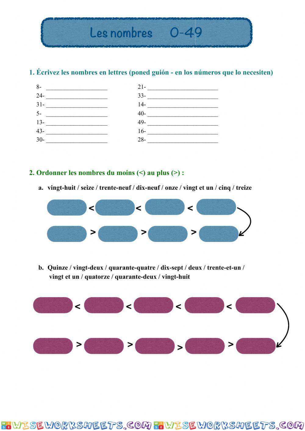 Les nombres 0-49