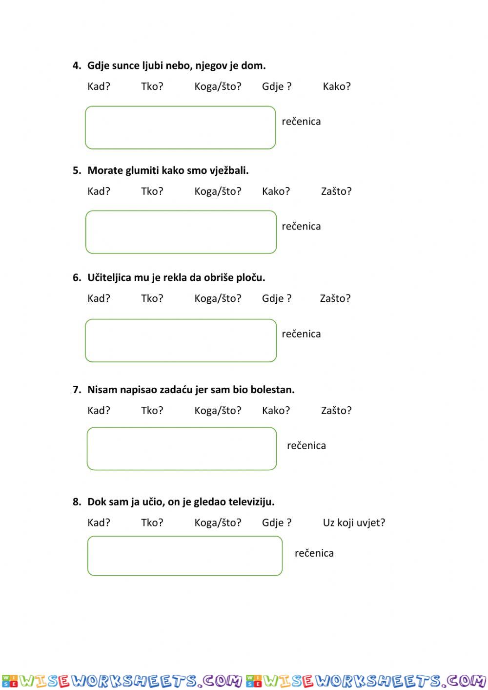 Zavisnosložene rečenice, 8. razred