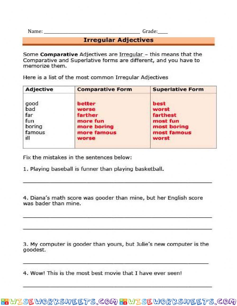 Irregular Adjectives