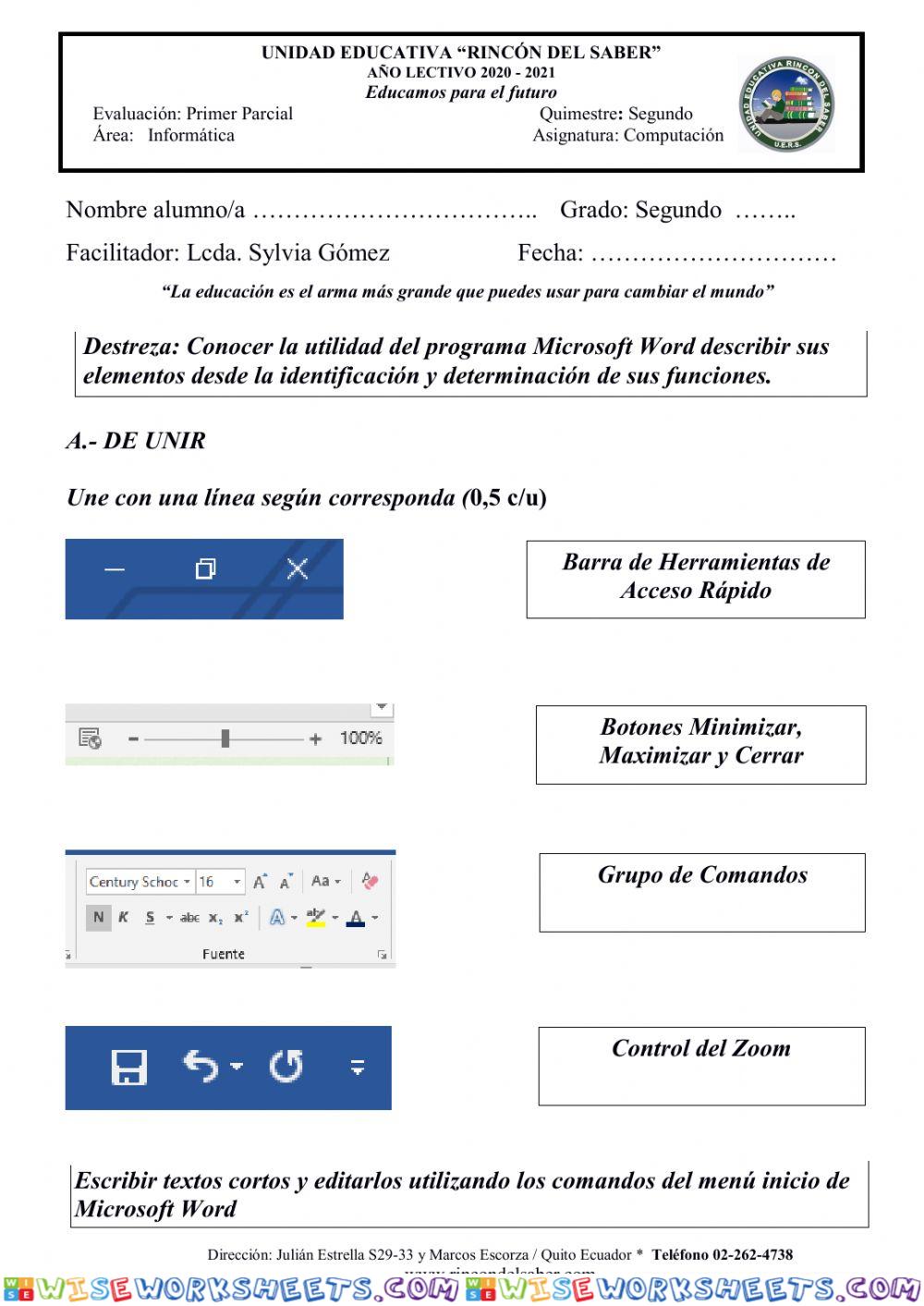 Prueba Primer Parcial segundo Quimestre Segundo