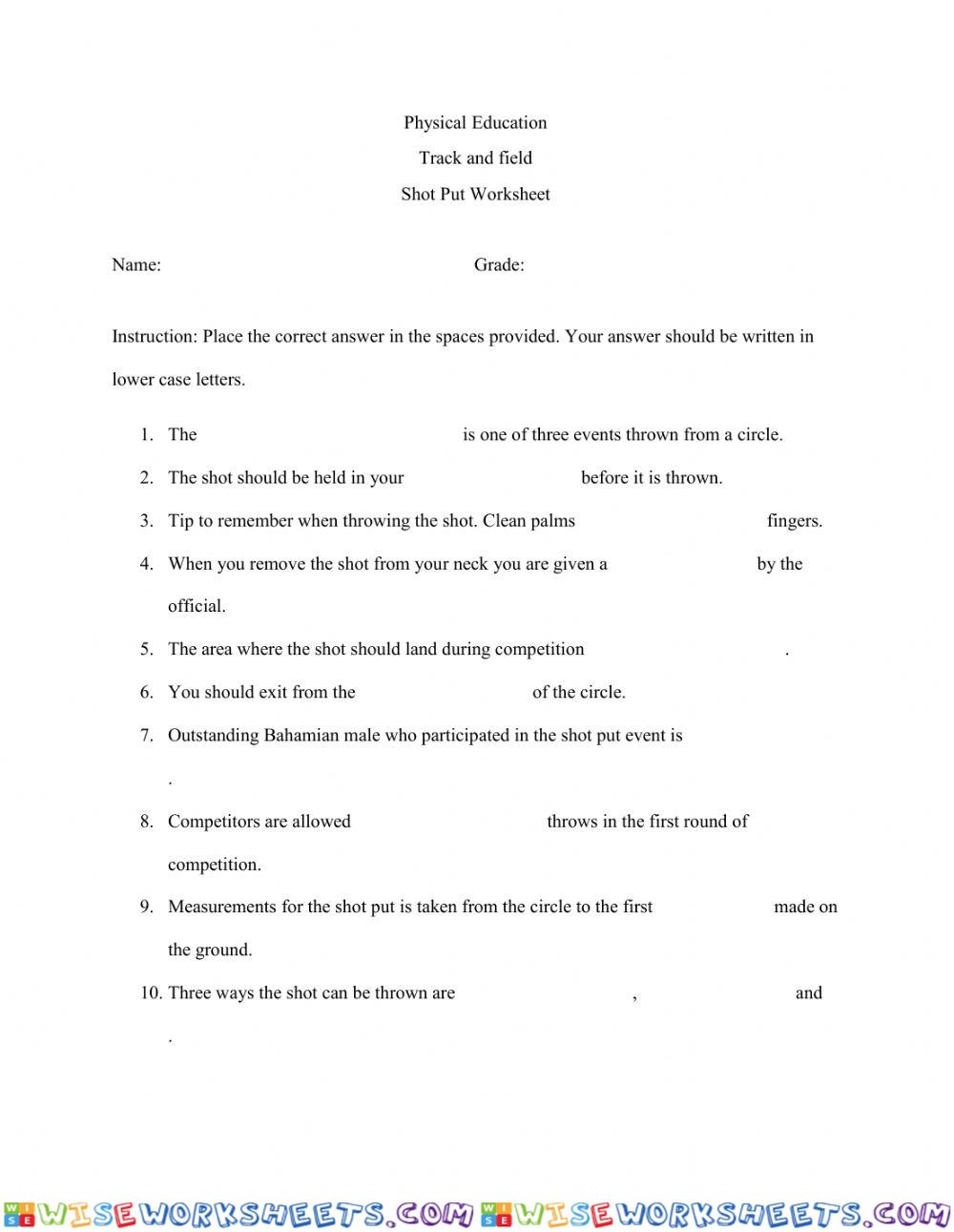 AFA Shotput Worksheet