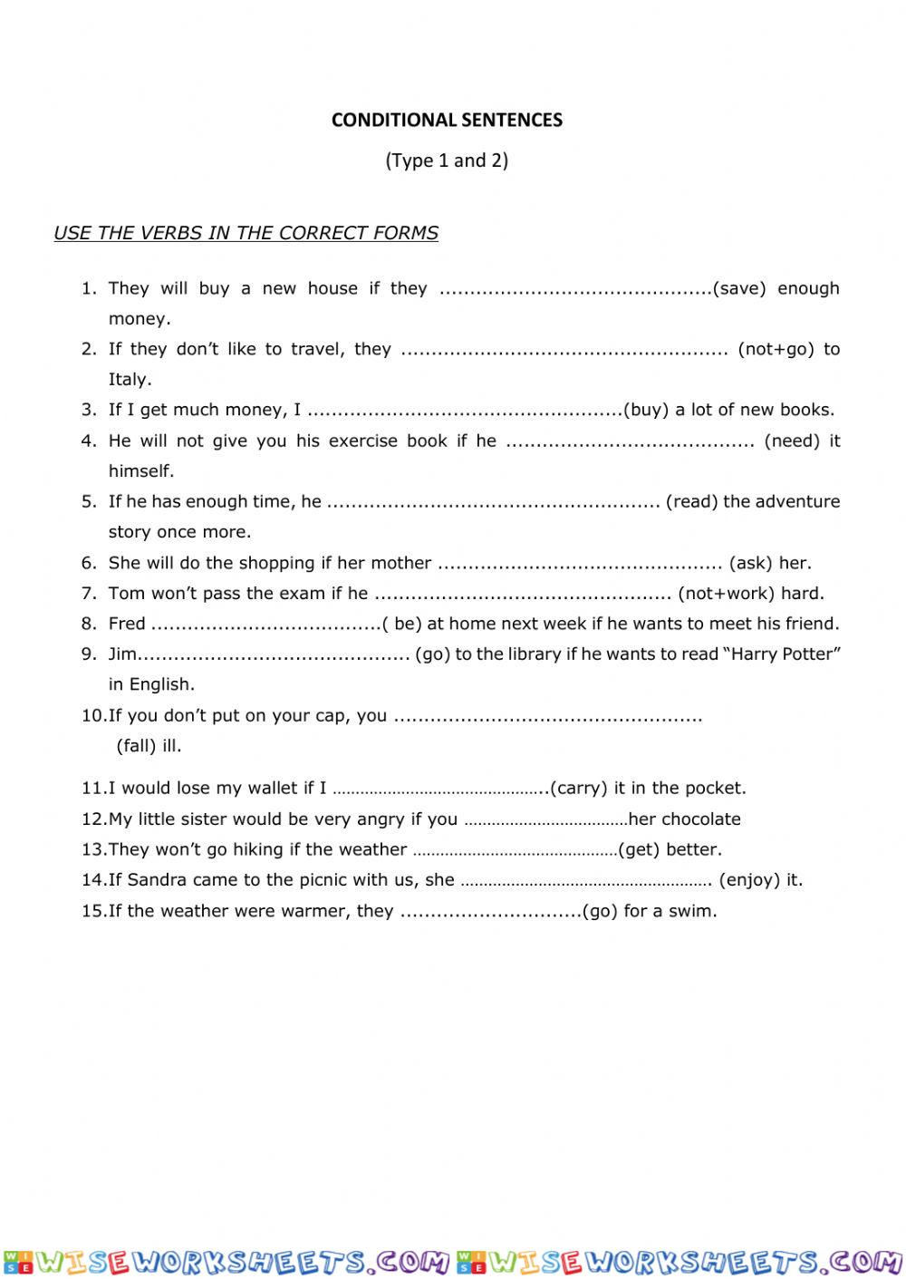 Conditional sentences (type 1 and 2)
