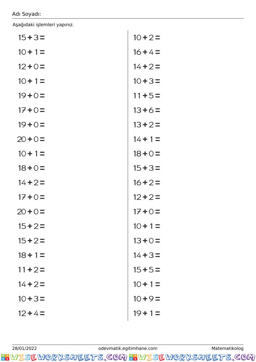 1. Sınıf 3. Toplama Etkinliği