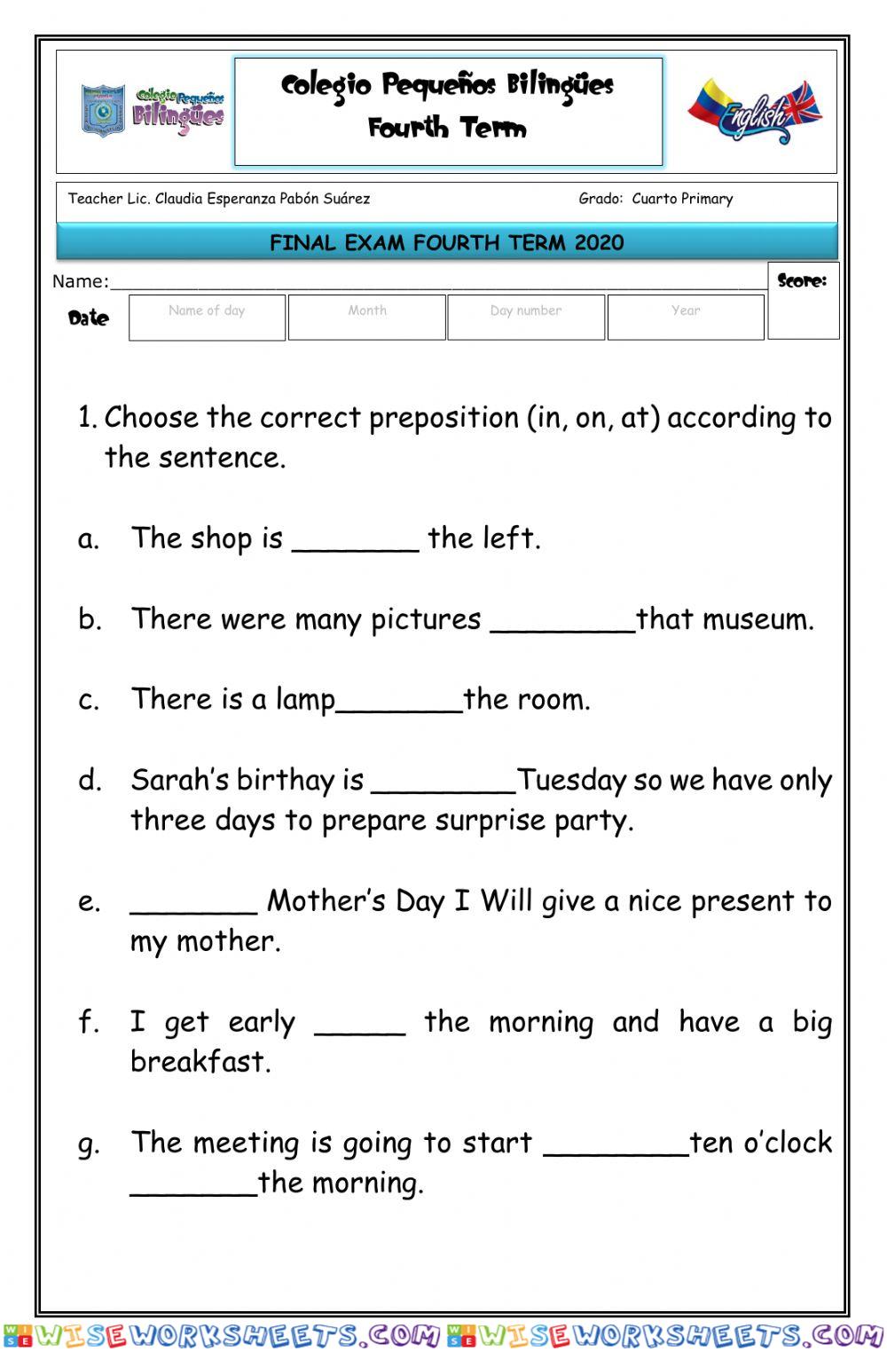 Final Exam Fourh Term 2020