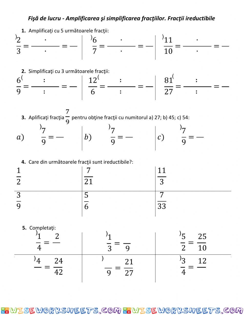 Amplificare si simplificarea fractiilor. Fractii ireductibile