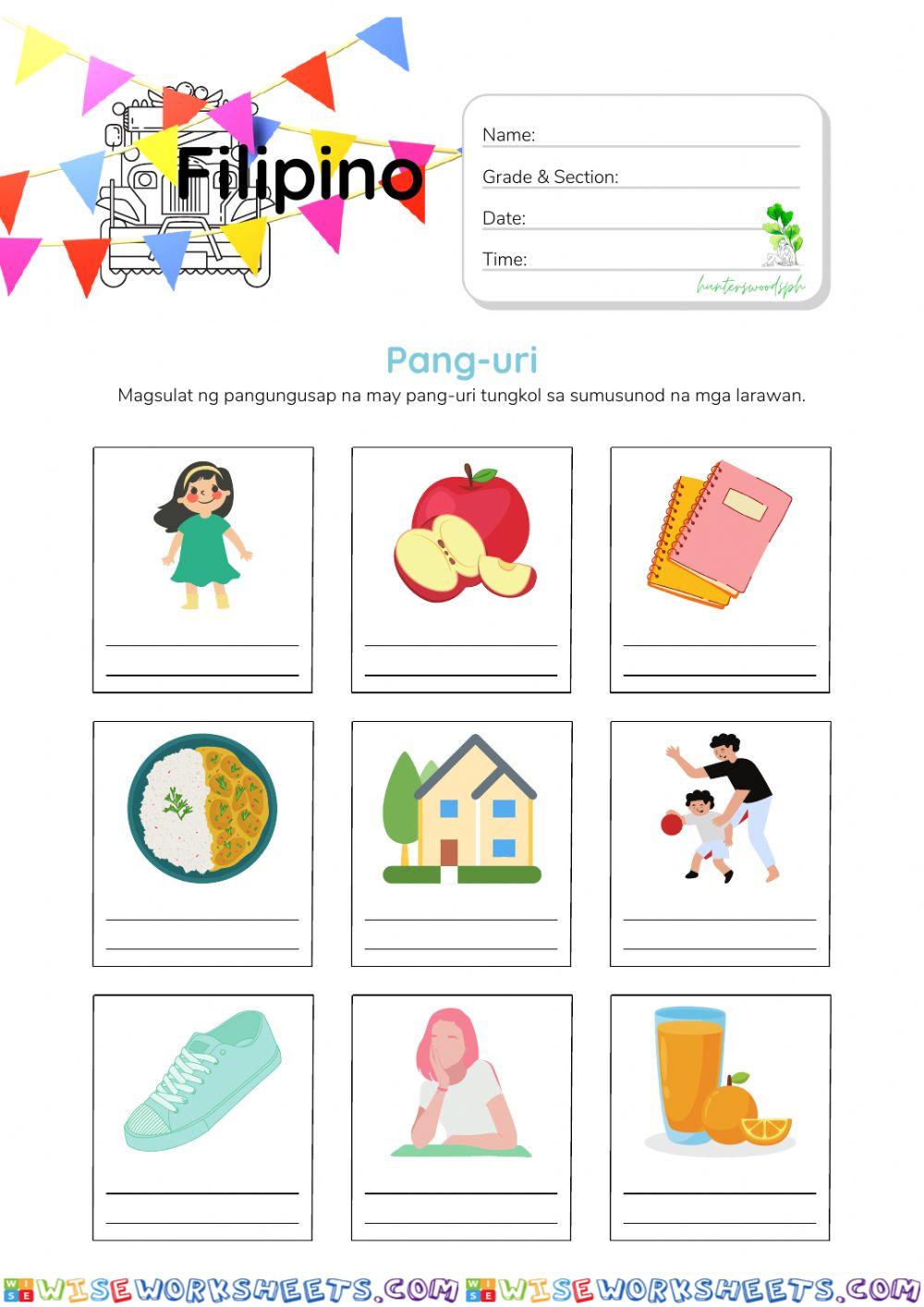Pang-uri - HuntersWoodsPH.com Worksheet