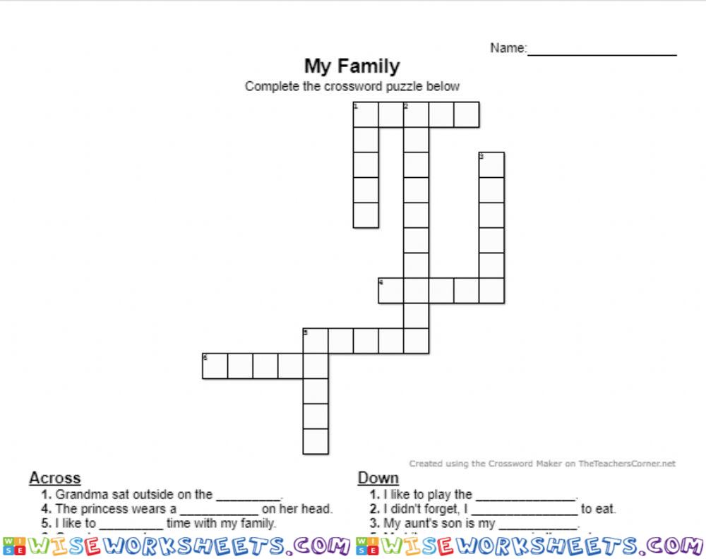 My Family Crossword
