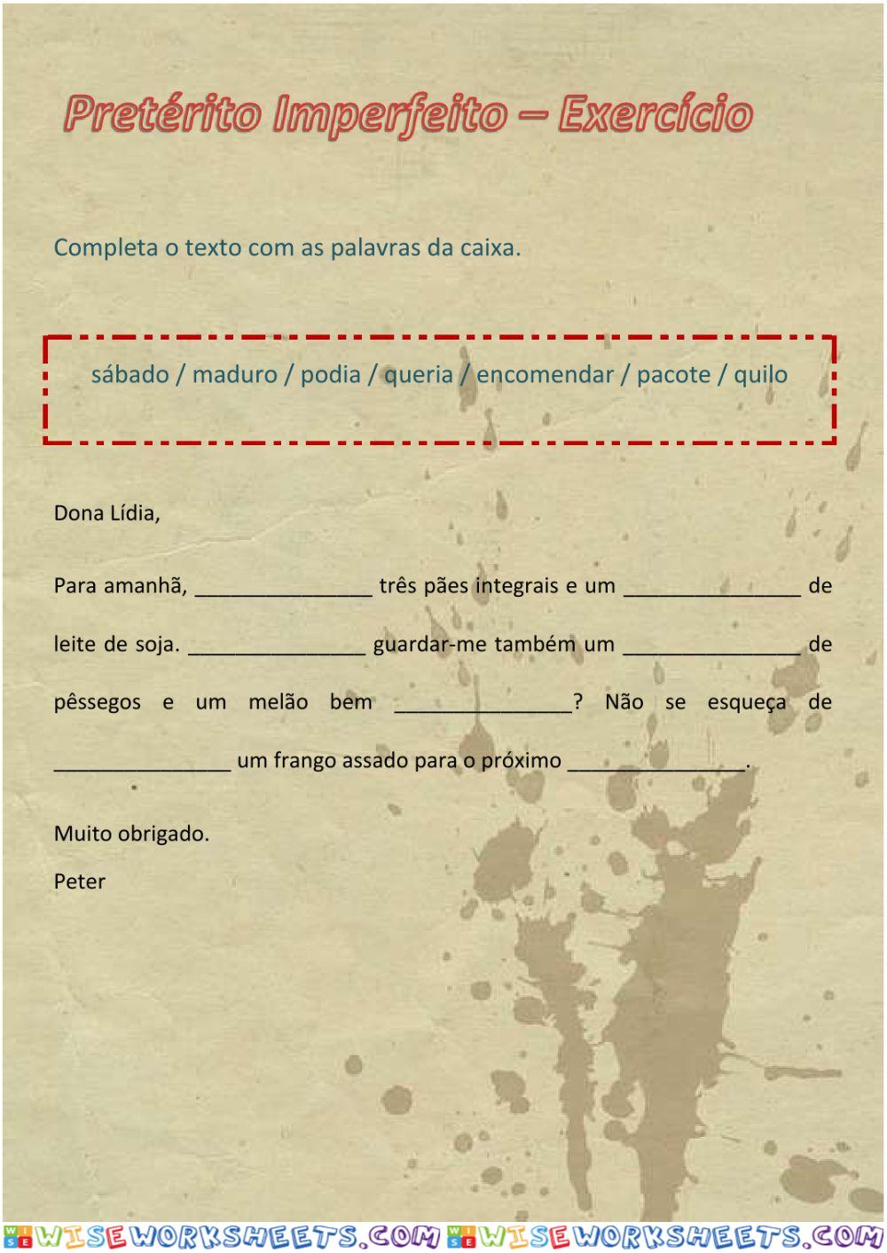 Pretérito Imperfeito - Exercício 1