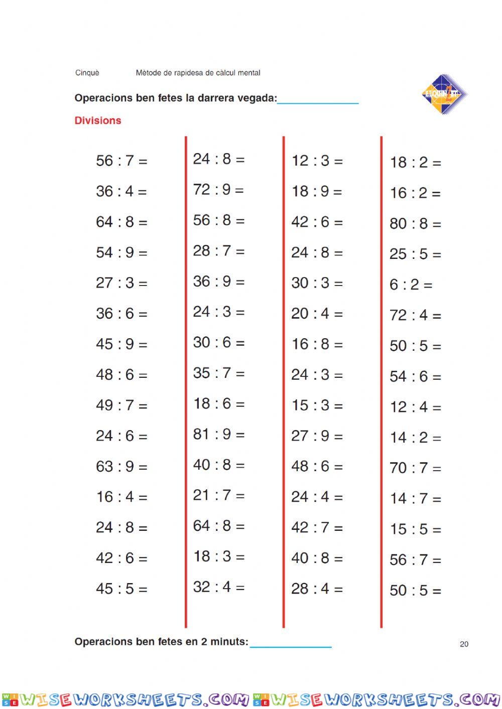 Càlcul mental divisions 5è