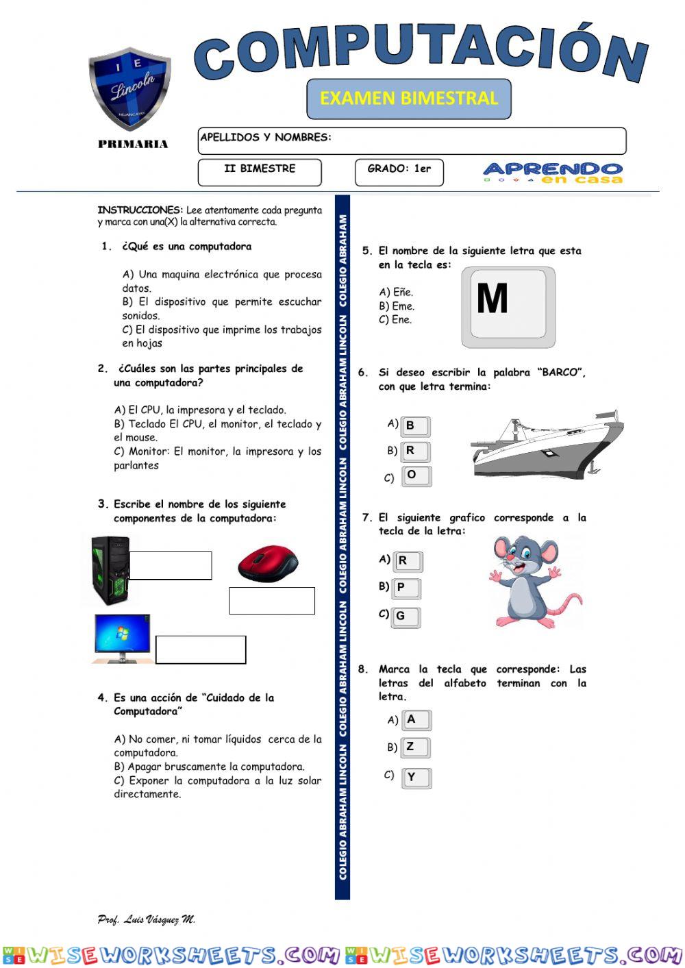 Exam. 2do Bim - 1ro de Primaria