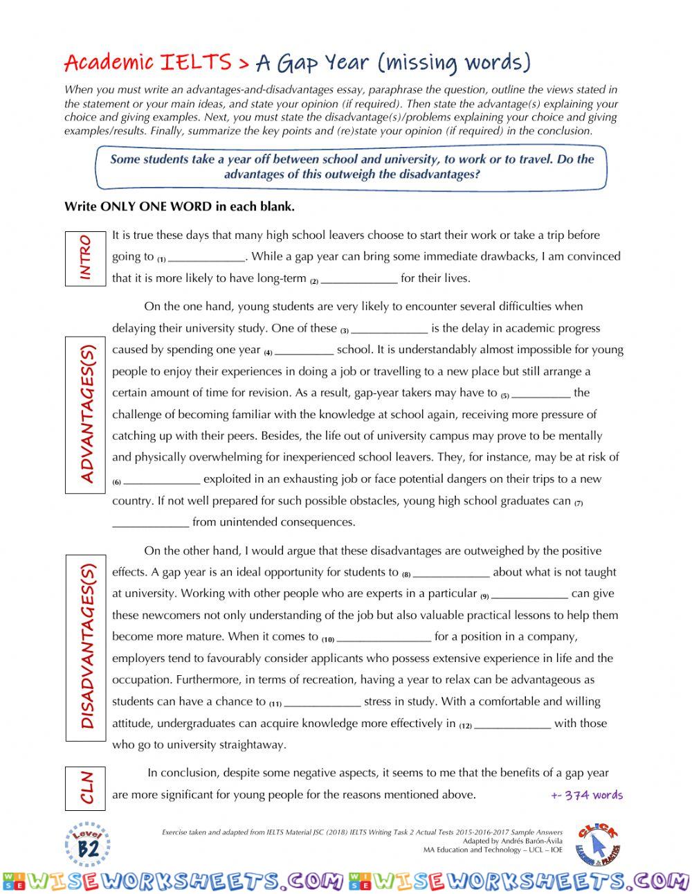 IELTS Ex. - Essay (missing words)