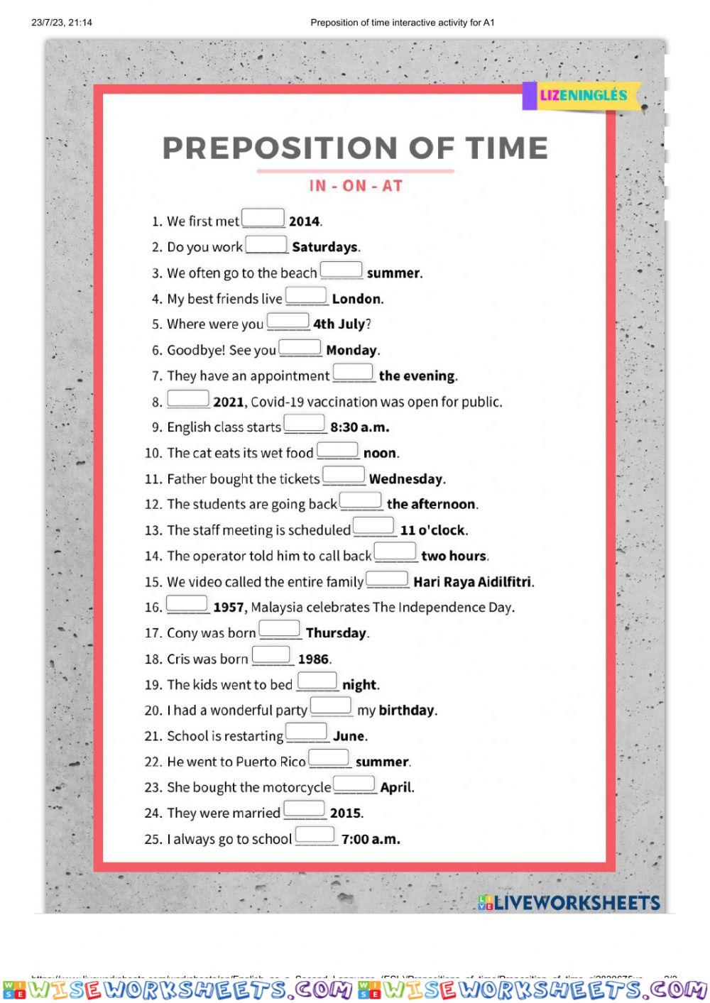 Prepositions of time