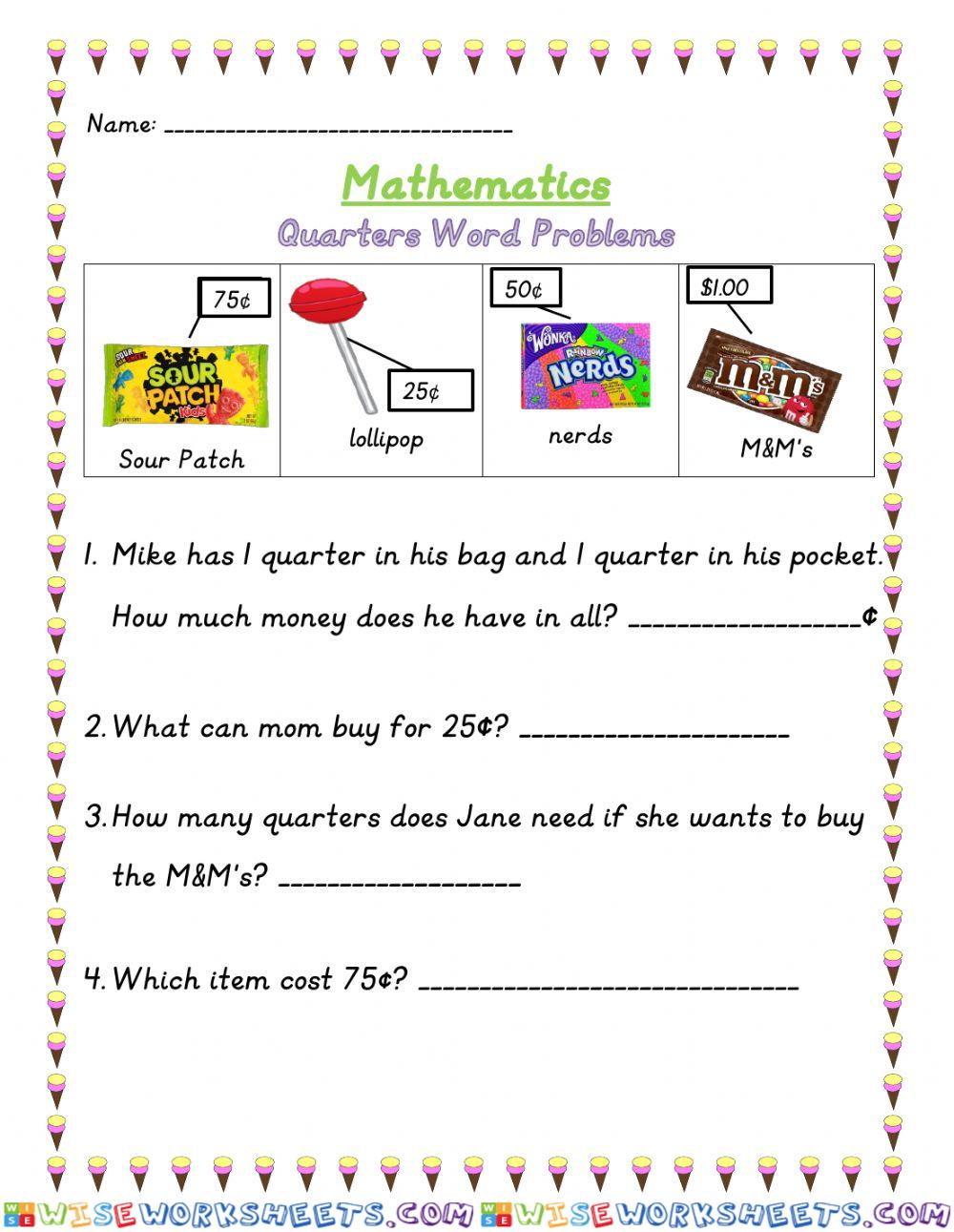 Quarters Word Problems
