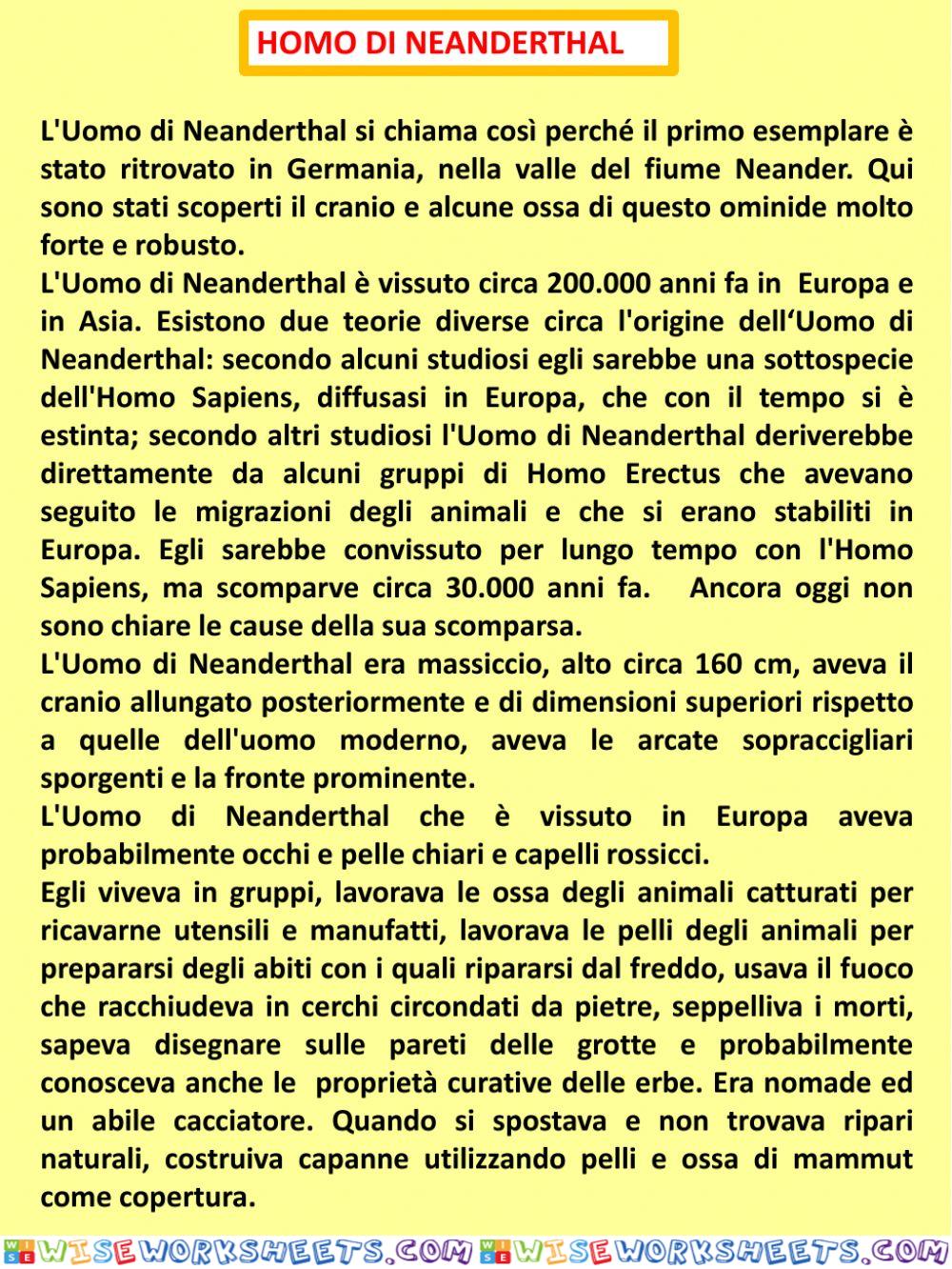 Conosciamo l'Uomo di Neanderthal