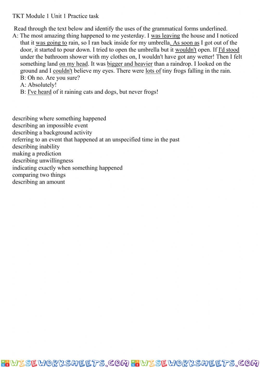 TKT practice task Unit 1