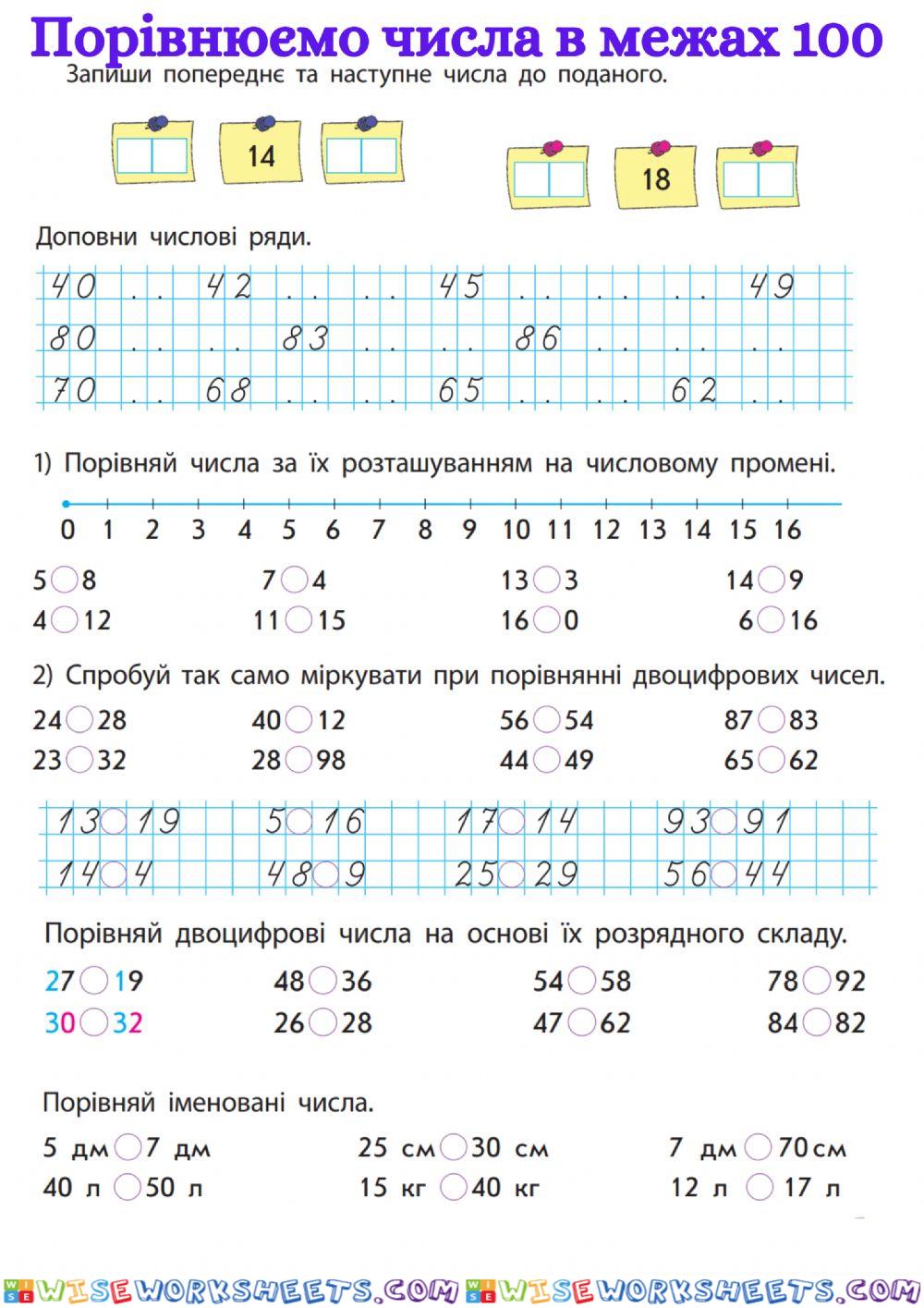 Порівняння чисел в межах 100