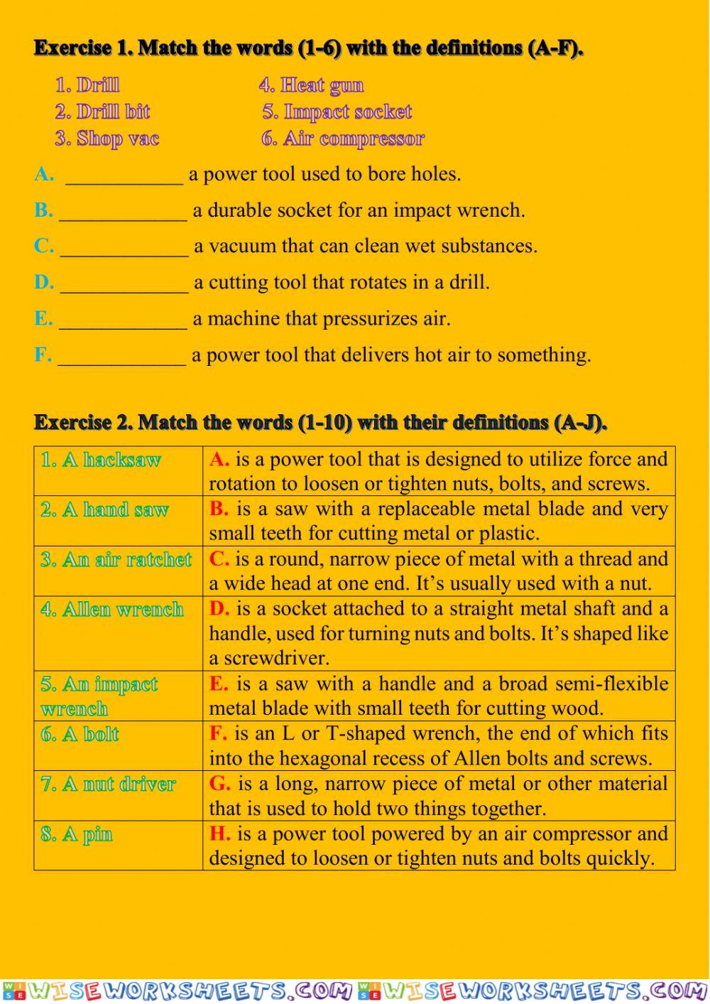 Matching Exercises Tools