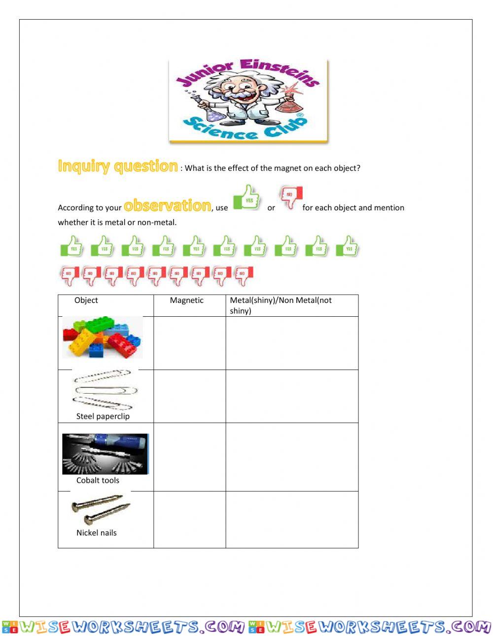Magnet work sheet