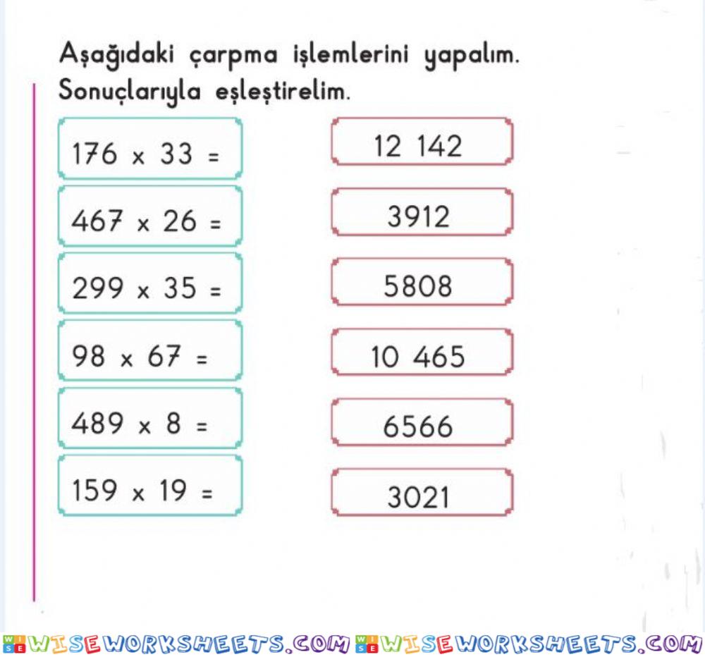 Çarpma İşlemi Eşleştirelim